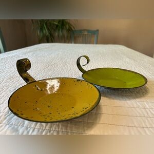 Vintage MCM Hanova of Pasadena Brutalist Enamelware Metal Candle Holders